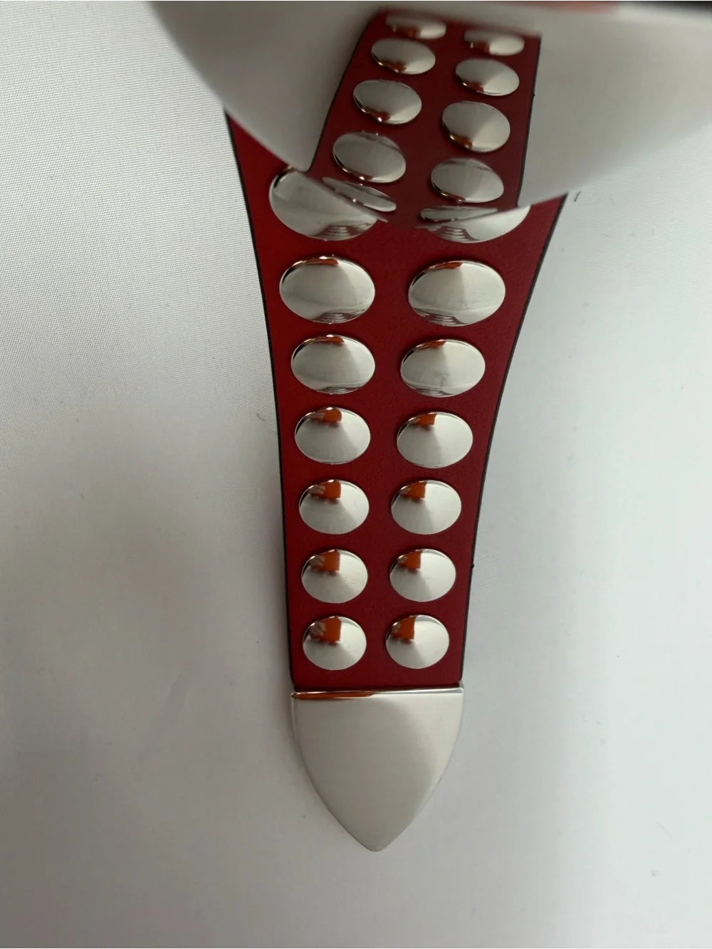 Prada White Nylon Shoulder Bag with Red Trim & Silver Studs